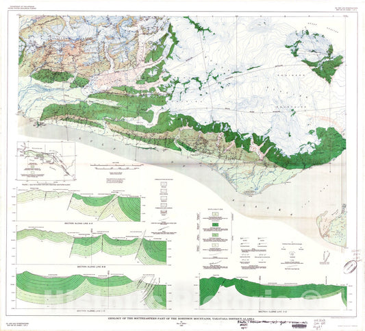Map : Geology of the southeastern part of the Robinson Mountains, Yakataga District, Alaska, 1957 Cartography Wall Art :