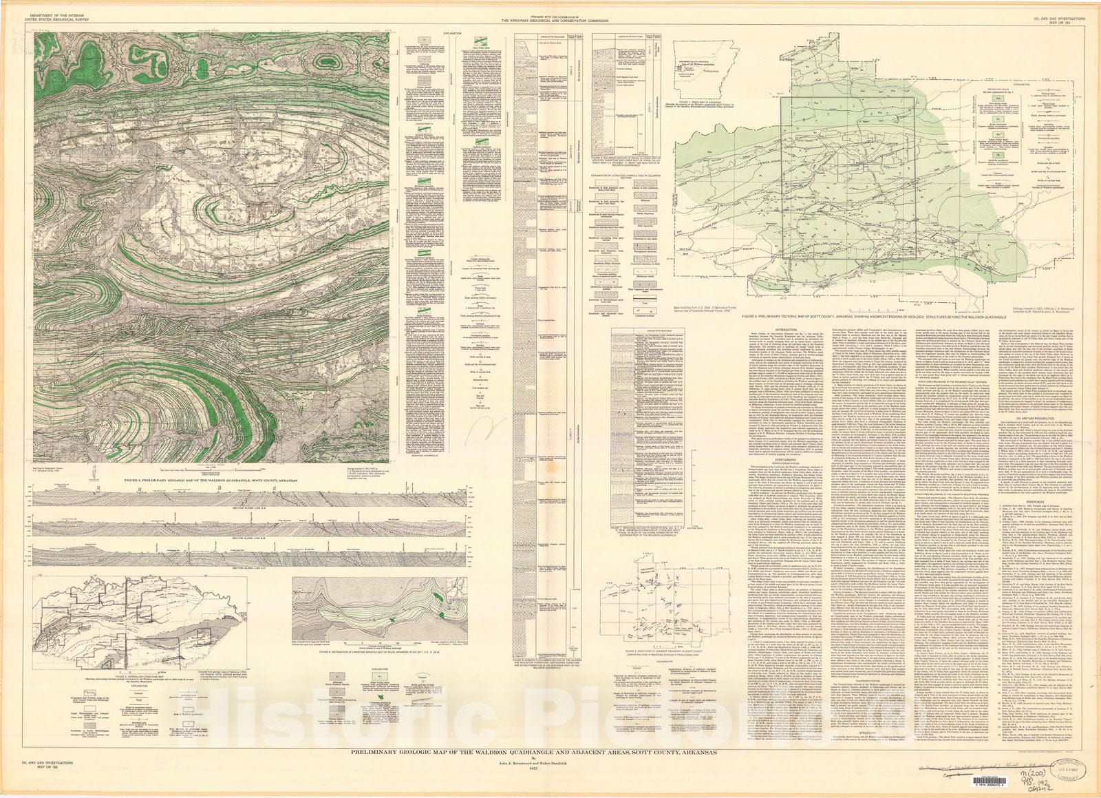 Map : Preliminary geologic map of the Waldron quadrangle and adjacent areas, Scott County, Arkansas, 1957 Cartography Wall Art :