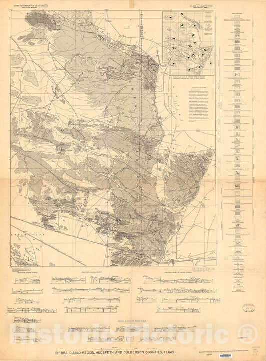 Map : Geologic map of the Sierra Diablo, Hudspeth and Culberson Counties, Texas, 1944 Cartography Wall Art :