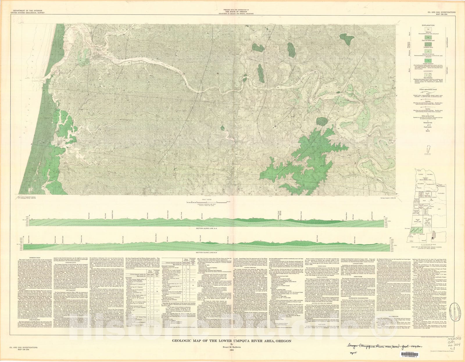 Map : Geologic map of the lower Umpqua River area, Oregon, 1961 Cartography Wall Art :