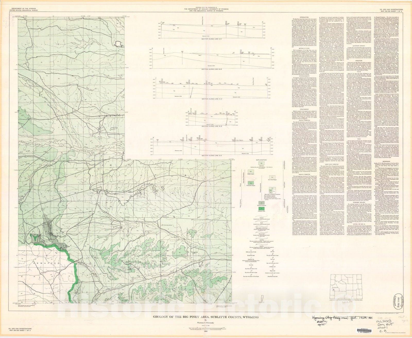 Map : Geology of the Big Piney area, Sublette County, Wyoming, 1963 Cartography Wall Art :
