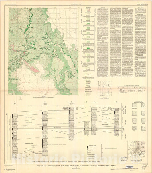 Map : Reconnaissance geologic map of parts of Harding, San Miguel, and Mora Counties, New Mexico, 1962 Cartography Wall Art :