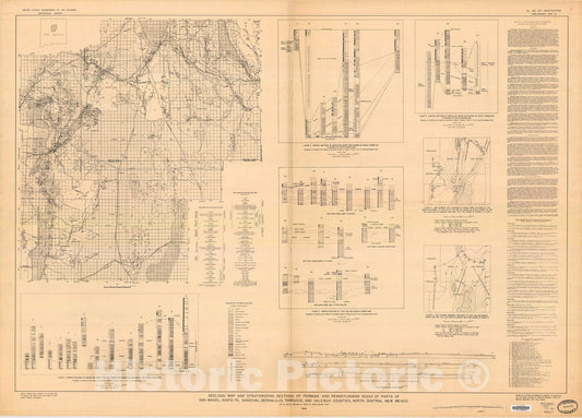 Map : Geologic map and stratigraphic sections of Permian and Pennsylvanian rocks of parts of San Miguel, Santa Fe, Sandoval, Bernalillo,, 1944 Cartography Wall Art :