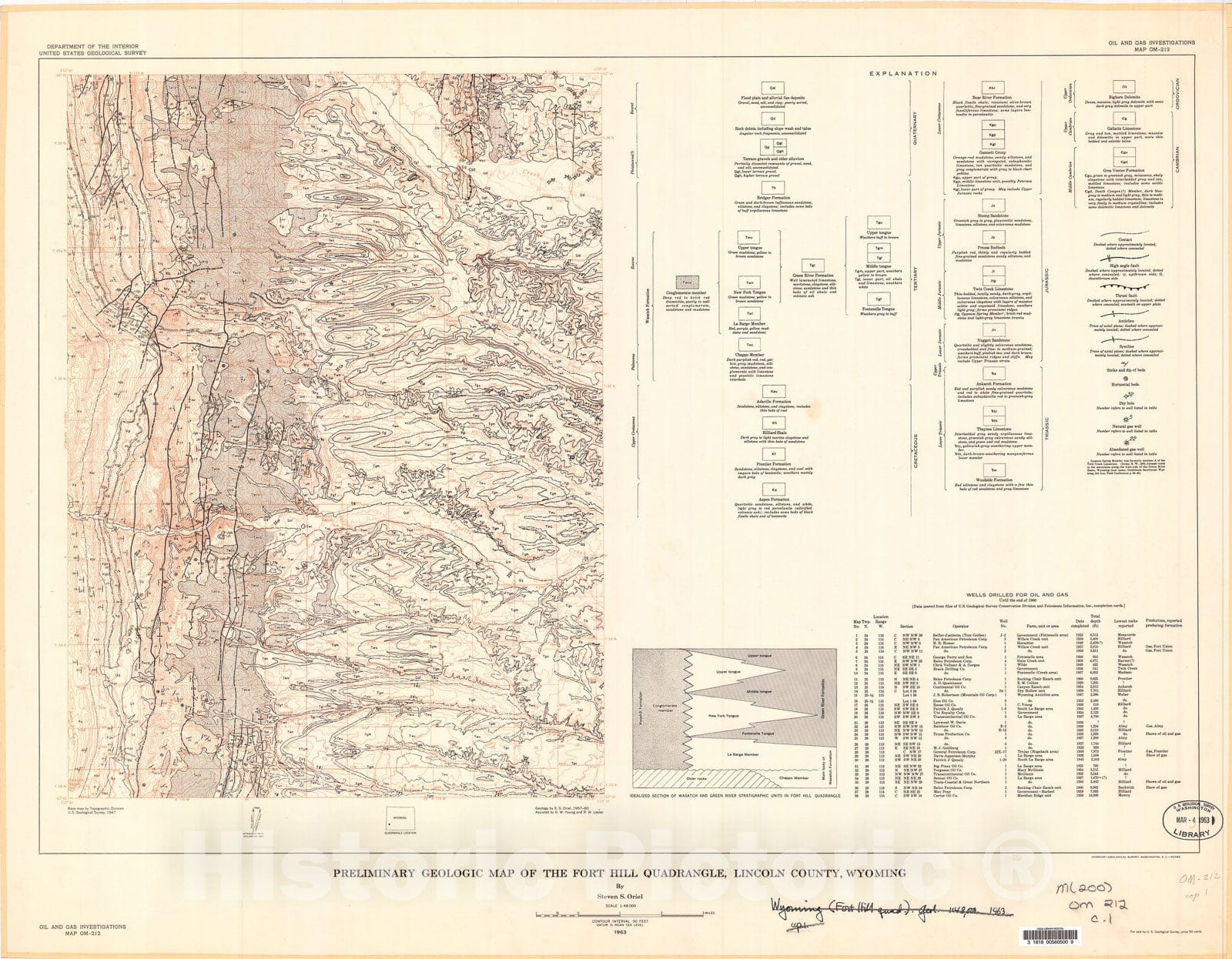 Map : Preliminary geologic map of the Fort Hill quadrangle, Lincoln County, Wyoming, 1963 Cartography Wall Art :
