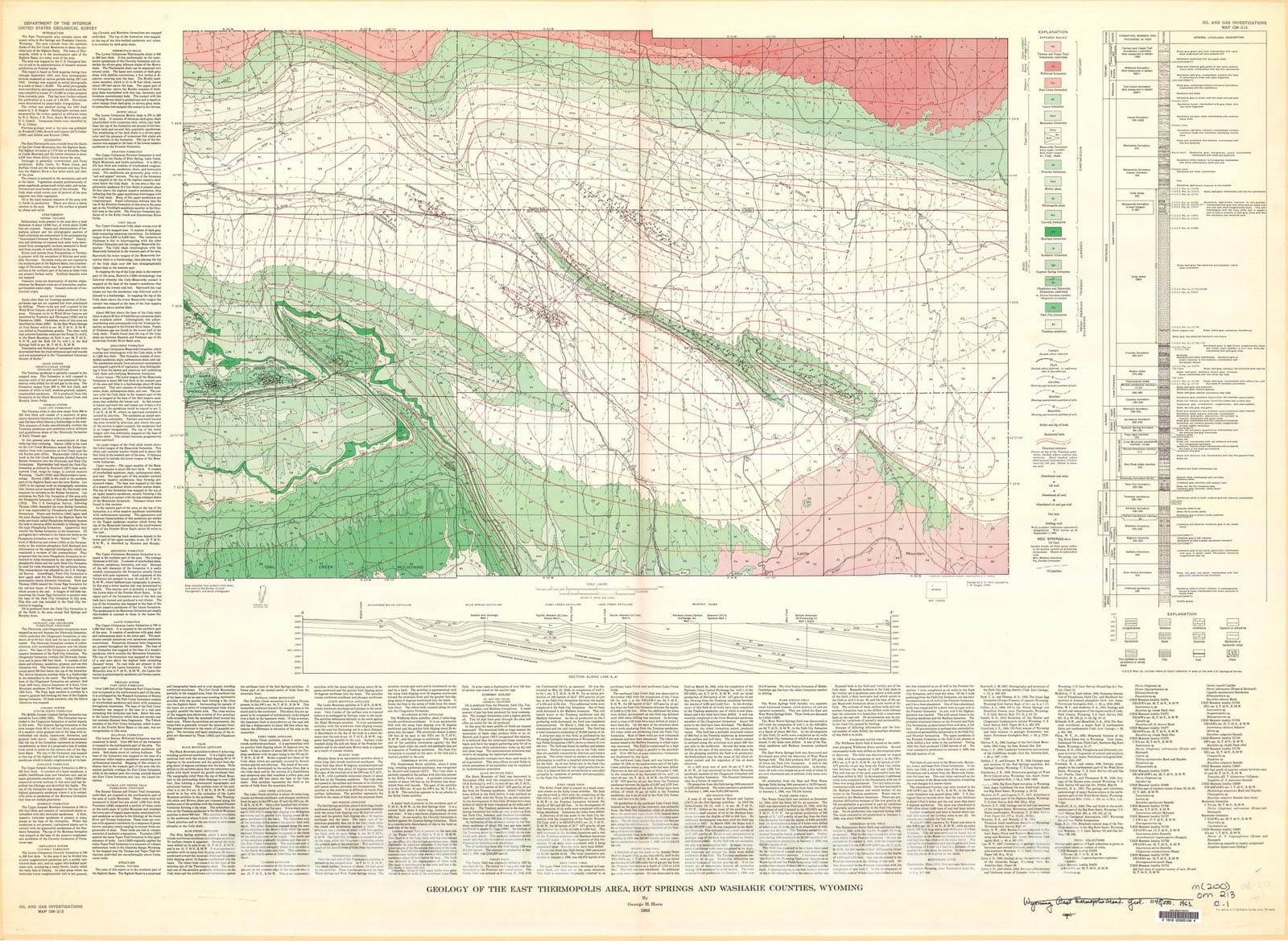 Map : Geology of the east Thermopolis area, Hot Springs and Washakie Counties, Wyoming, 1963 Cartography Wall Art :
