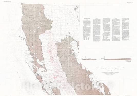 Map : Map showing distribution and configuration of basement rocks in California, 1964 Cartography Wall Art :