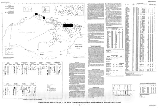 Map : Map showing the depth to the base of the deepest ice-bearing permafrost as determined from well logs, North Slope, Alaska, 1989 Cartography Wall Art :