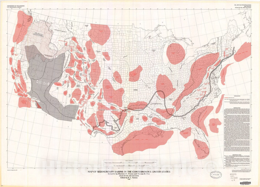 Map : Map of sedimentary basins in the conterminous United States, 1988 Cartography Wall Art :