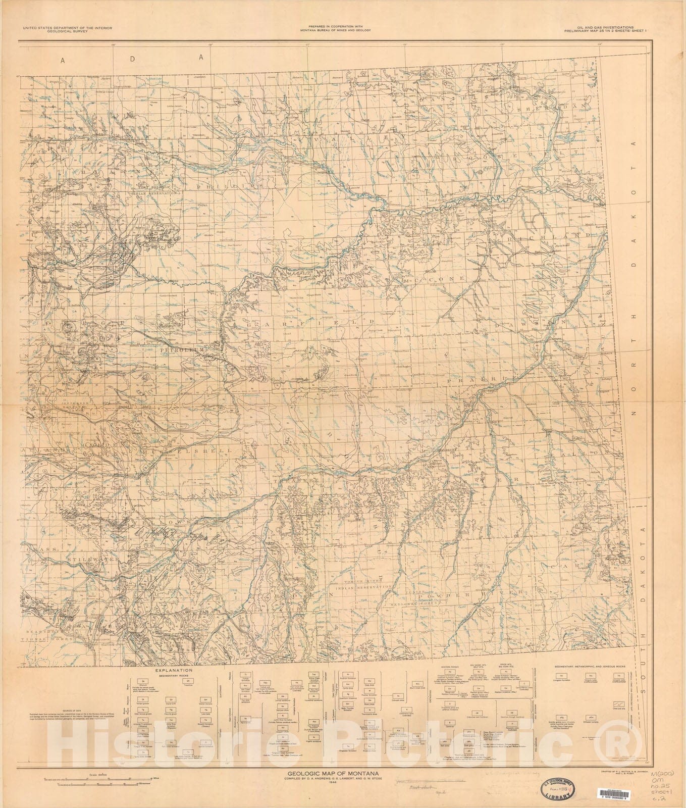 Map : Geologic map of Montana, 1944 Cartography Wall Art :