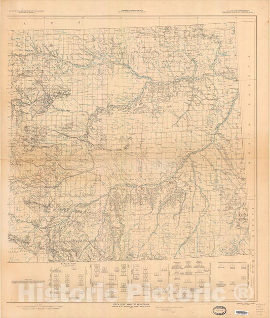Map : Geologic map of Montana, 1944 Cartography Wall Art :