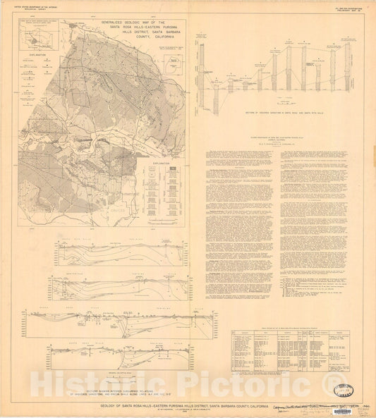 Map : Geology of Santa Rosa Hills-eastern Purisima Hills district, Santa Barbara County, California, 1945 Cartography Wall Art :