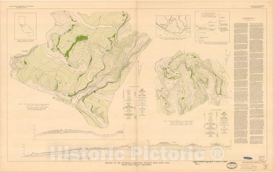 Map : Geology of the bituminous sandstone near Santa Cruz County, California, 1945 Cartography Wall Art :