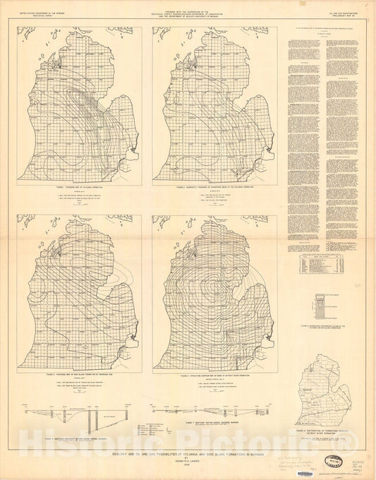 Map : Geology and oil and gas possibilities of the Devonian Sylvania and Bois Blanc formations in Michigan, 1945 Cartography Wall Art :