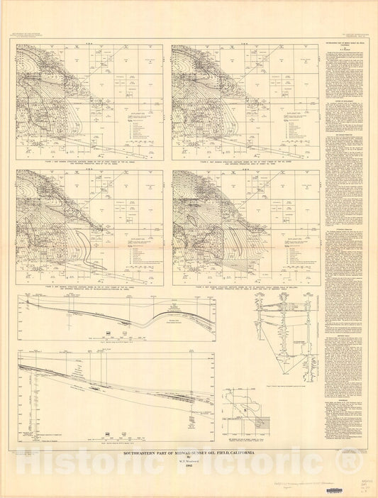 Map : Southeastern part of the Midway-Sunset oil field, Kern County, California, 1945 Cartography Wall Art :