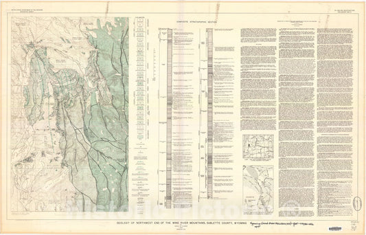 Map : Geology and oil possibilities at the northwest end of the Wind River Mountains, Sublette County, Wyoming, 1945 Cartography Wall Art :