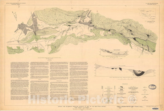 Map : Asphalt and bituminous sandstone deposits of part of the McKittrick district, Kern County, California, 1945 Cartography Wall Art :