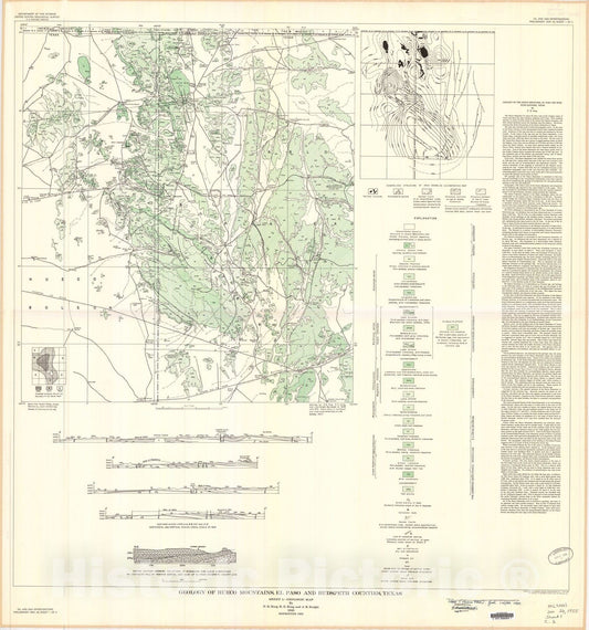 Map : Geology of Hueco Mountains El Paso and Hudspeth Counties, Texas, 1945 Cartography Wall Art :