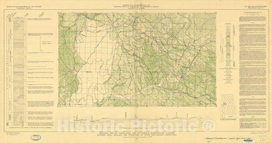 Map : Geologic map of Tuscaloosa and Cottondale quadrangles, Alabama, showing areal geology and structure of Upper Cretaceous formations, 1945 Cartography Wall Art :