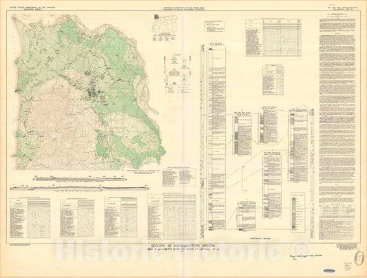 Map : Geology of northwestern Oregon west of Willamette River and north of latitude forty-five degrees and fifteen minutes, 19forty-five Cartography Wall Art :