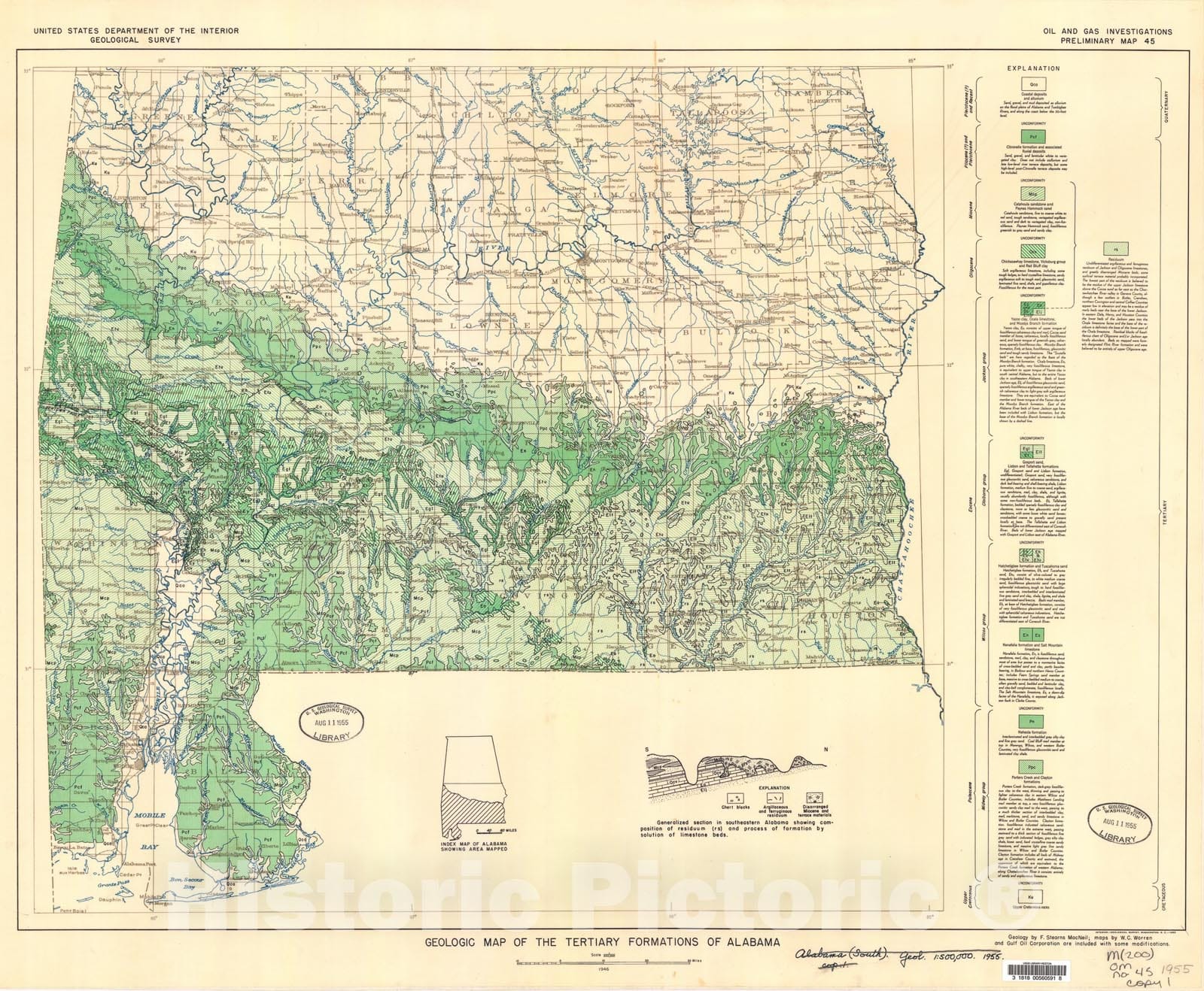 Map : Geologic map of the Tertiary formations of Alabama, 1946 Cartography Wall Art :