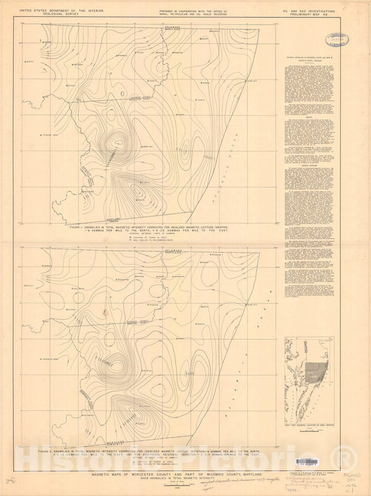 Map : Magnetic maps of Worcester County and part of Wicomico County, Maryland, 1946 Cartography Wall Art :