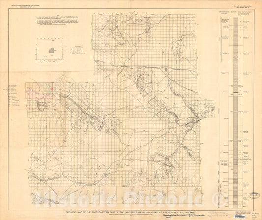 Map : Geologic map of the southeastern part of the Wind River basin and adjacent areas in central Wyoming, 1946 Cartography Wall Art :