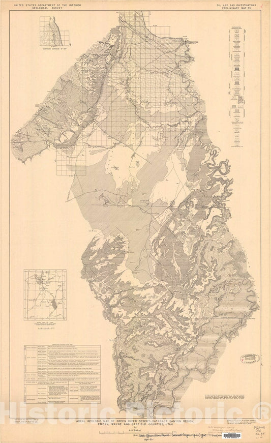 Map : Areal geologic map of the Green River Desert-Cataract Canyon region, Emergy, Wayne, and Garfield Counties, Utah, 1946 Cartography Wall Art :