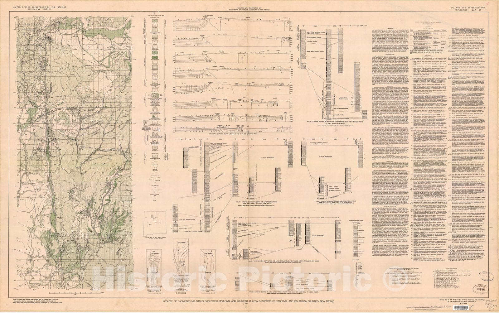Map : Geology of the Nacimiento Mountains, San Pedro Mountain, and adjacent plateaus in parts of Sandoval and Rio Arriba Counties, New Mexico, 1946 Cartography Wall Art :
