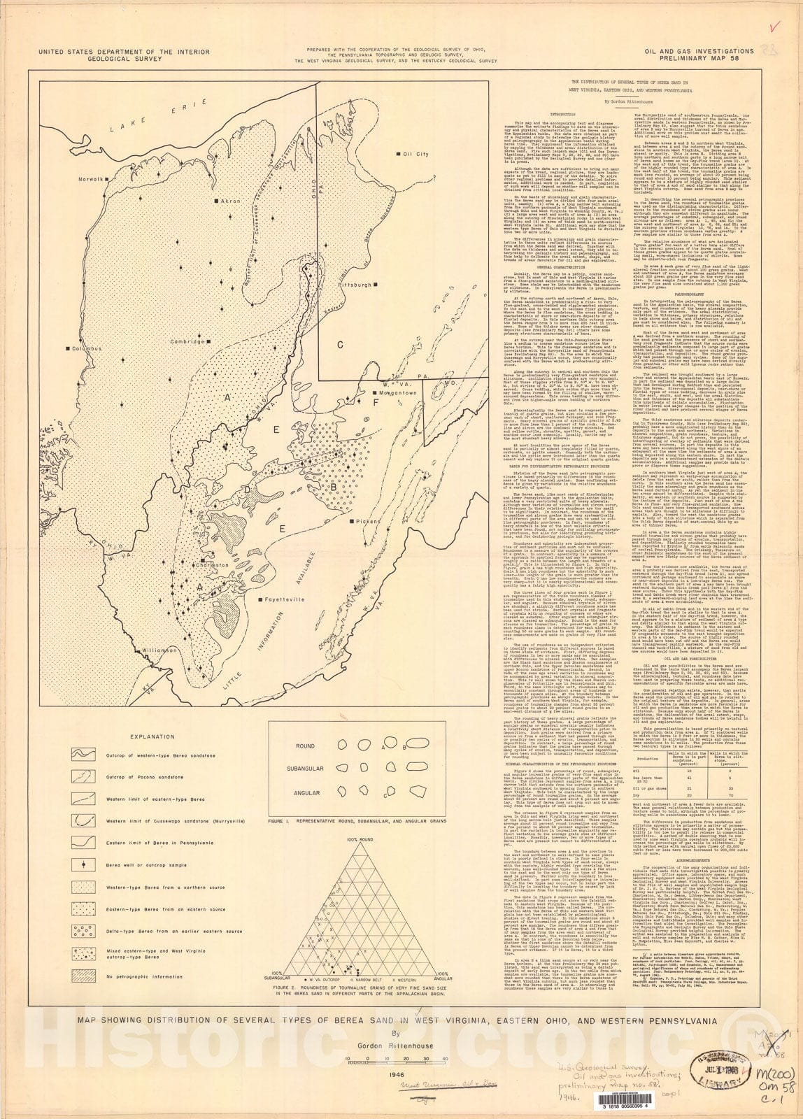 Map : The distribution of several types of Berea sand in West Virginia, eastern Ohio, and western Pennsylvania, 1946 Cartography Wall Art :