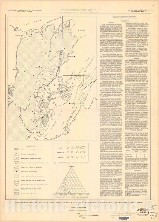 Map : The distribution of several types of Berea sand in West Virginia, eastern Ohio, and western Pennsylvania, 1946 Cartography Wall Art :
