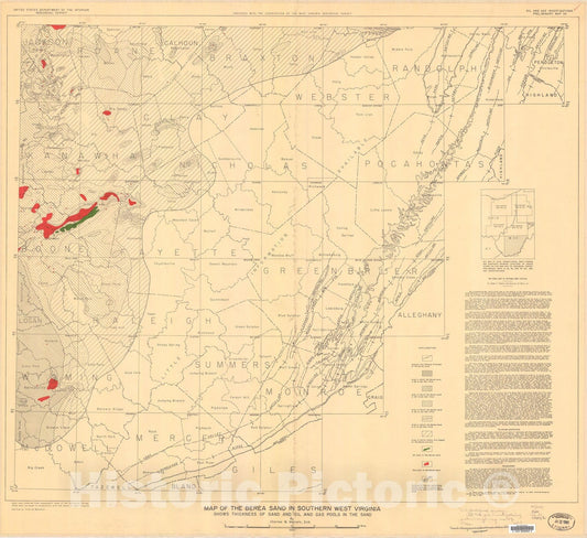 Map : Map of the Berea sand of southern West Virginia, 1946 Cartography Wall Art :