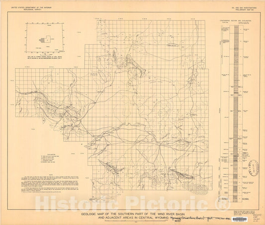 Map : Geologic map of the southern part of the Wind River basin and adjacent areas in Central Wyoming, 1946 Cartography Wall Art :
