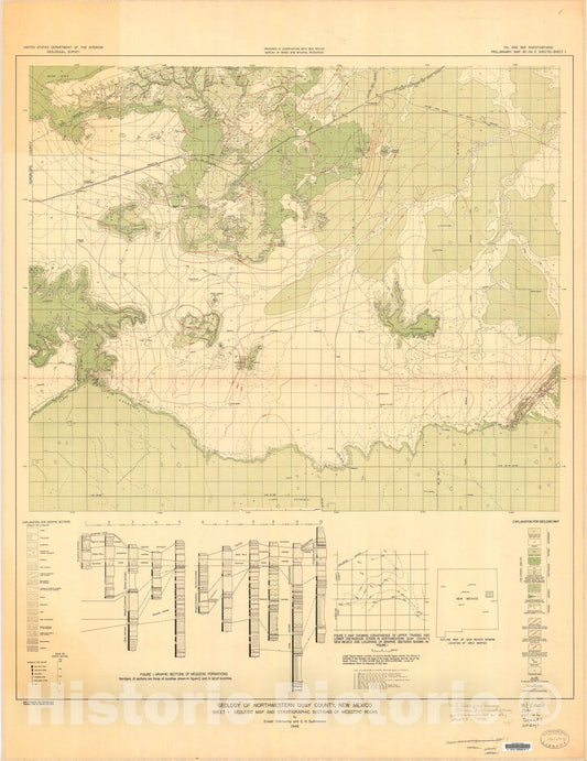 Map : Geology of northwestern Quay County, New Mexico, 1947 Cartography Wall Art :