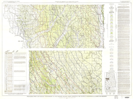 Map : Pre-Selma Upper Cretaceous stratigraphy in the McCrary, McShan, Gordo, Samantha, and Searles, quadrangles, Alabama and Mississippi, 1947 Cartography Wall Art :