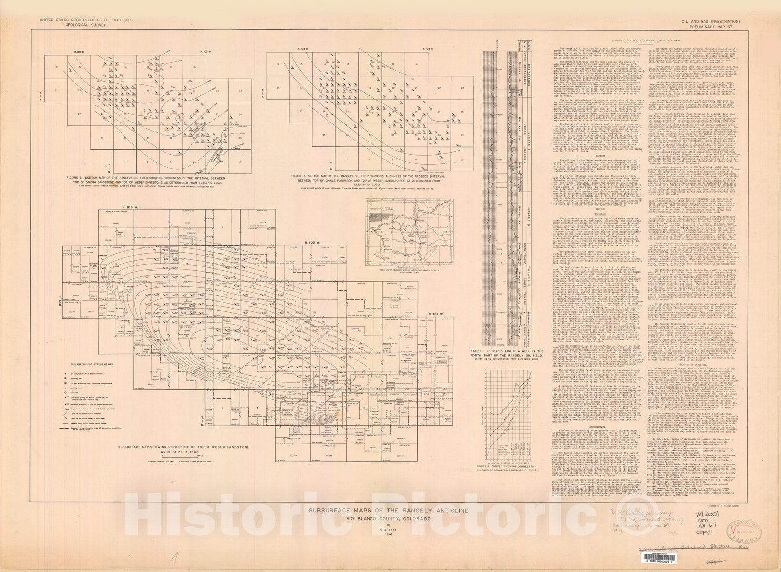 Map : Subsurface maps of the Rangely anticline, Rio Blanco County, Colorado, 1946 Cartography Wall Art :