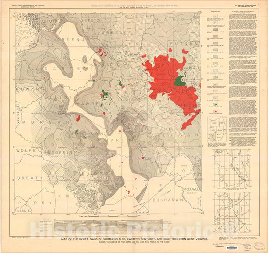Map : Map of the Berea sand of southern Ohio, eastern Kentucky and southwestern West Virginia, 1946 Cartography Wall Art :