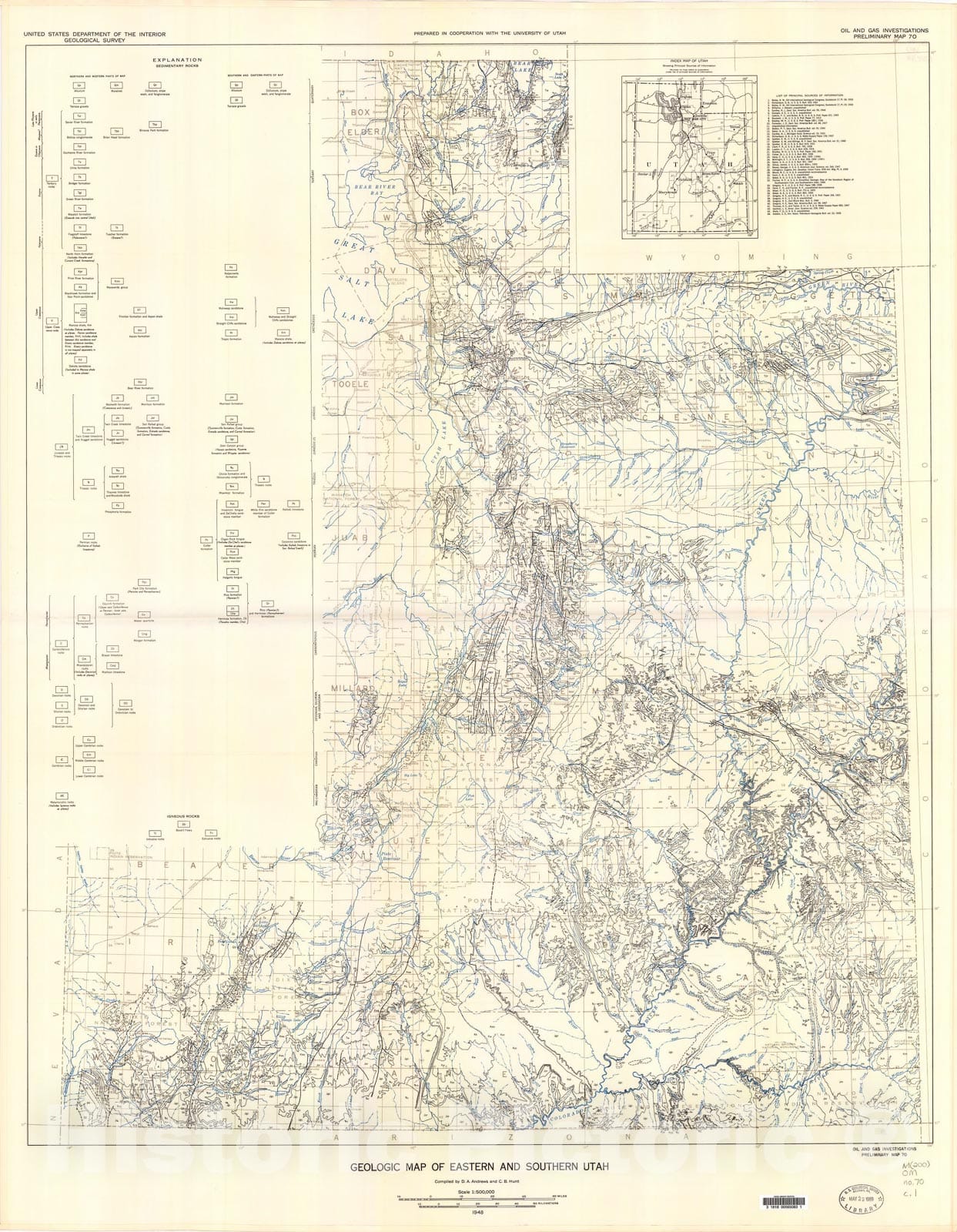 Map : Geologic map of eastern and southern Utah, 1948 Cartography Wall Art :