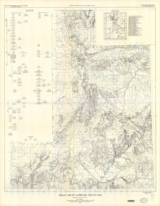 Map : Geologic map of eastern and southern Utah, 1948 Cartography Wall Art :