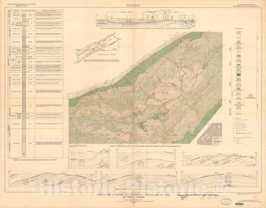 Map : Geologic and structure contour maps of the Rose Hill oil field, Lee County, Virginia, 1947 Cartography Wall Art :