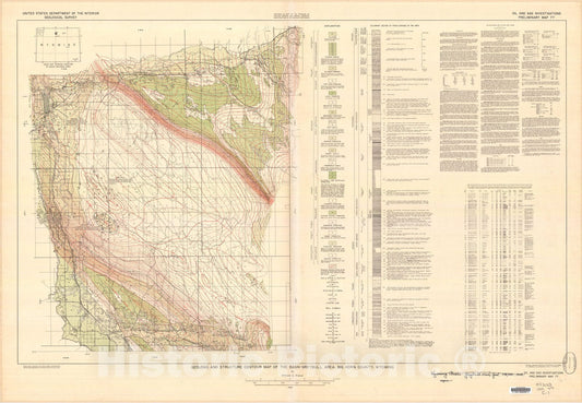Map : Geologic and structure contour map of the Basin-Greybull area, Big Horn County, Wyoming, 1948 Cartography Wall Art :