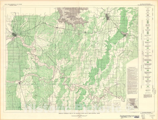 Map : Rocks of Permian (?) age in the Colorado River Valley, north central Texas, 1949 Cartography Wall Art :