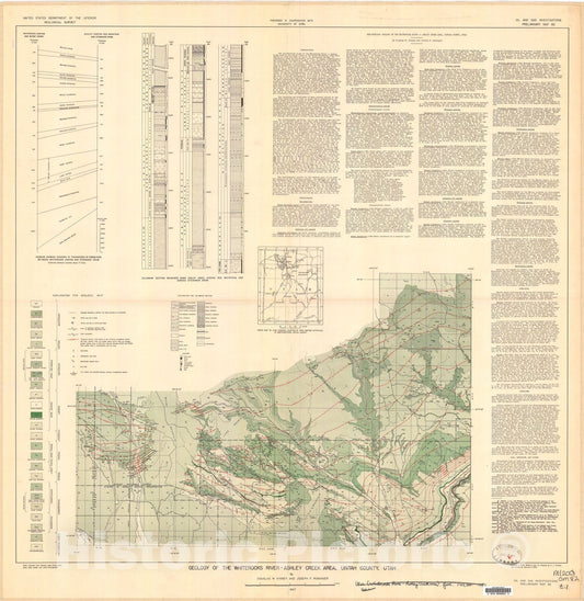 Map : Pre-Tertiary geology of the Whiterocks River-Ashley Creek area, Uintah County, Utah, 1947 Cartography Wall Art :