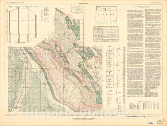 Map : Geology of the Worland-Hyattsville area, Big Horn and Washakie Counties, Wyoming, 1948 Cartography Wall Art :