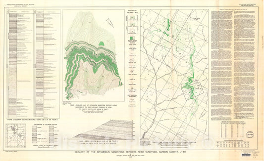 Map : Geology of the bituminous sandstone deposits near Sunnyside, Carbon County, Utah, 1948 Cartography Wall Art :