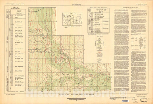 Map : Geology of the Lothair area, Liberty County, Montana, 1948 Cartography Wall Art :