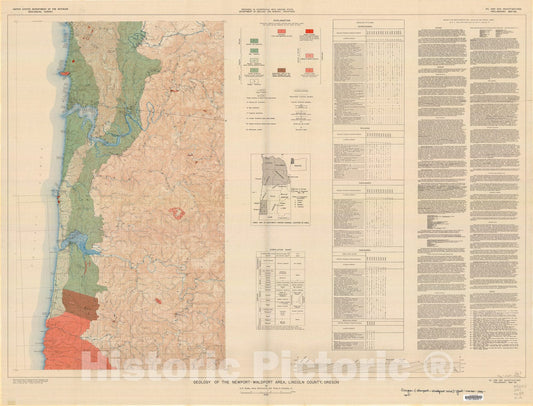 Map : Geology of the Newport-Waldport area, Lincoln and Lane Counties, Oregon, 1949 Cartography Wall Art :