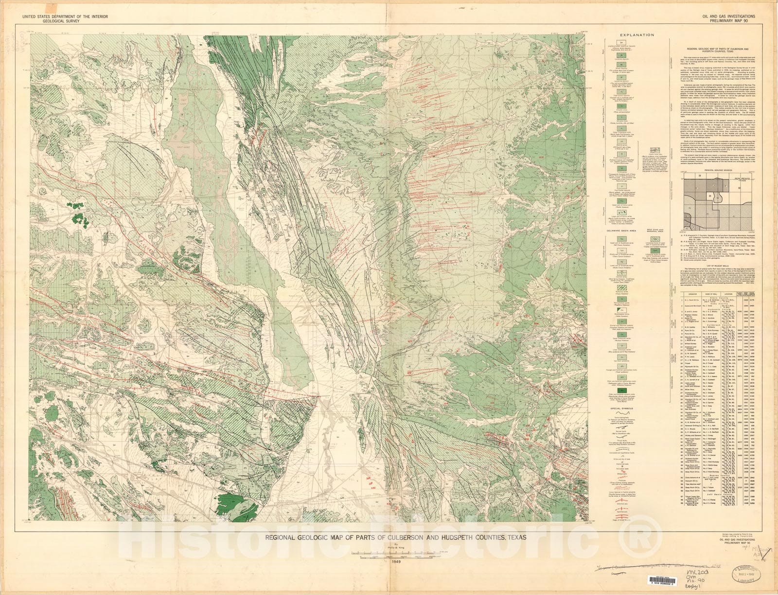 Map : Regional geologic map of parts of Culberson and Hudspeth Counties, Texas, 1949 Cartography Wall Art :