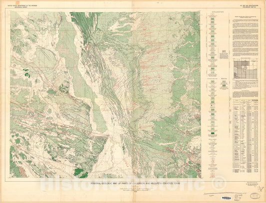 Map : Regional geologic map of parts of Culberson and Hudspeth Counties, Texas, 1949 Cartography Wall Art :