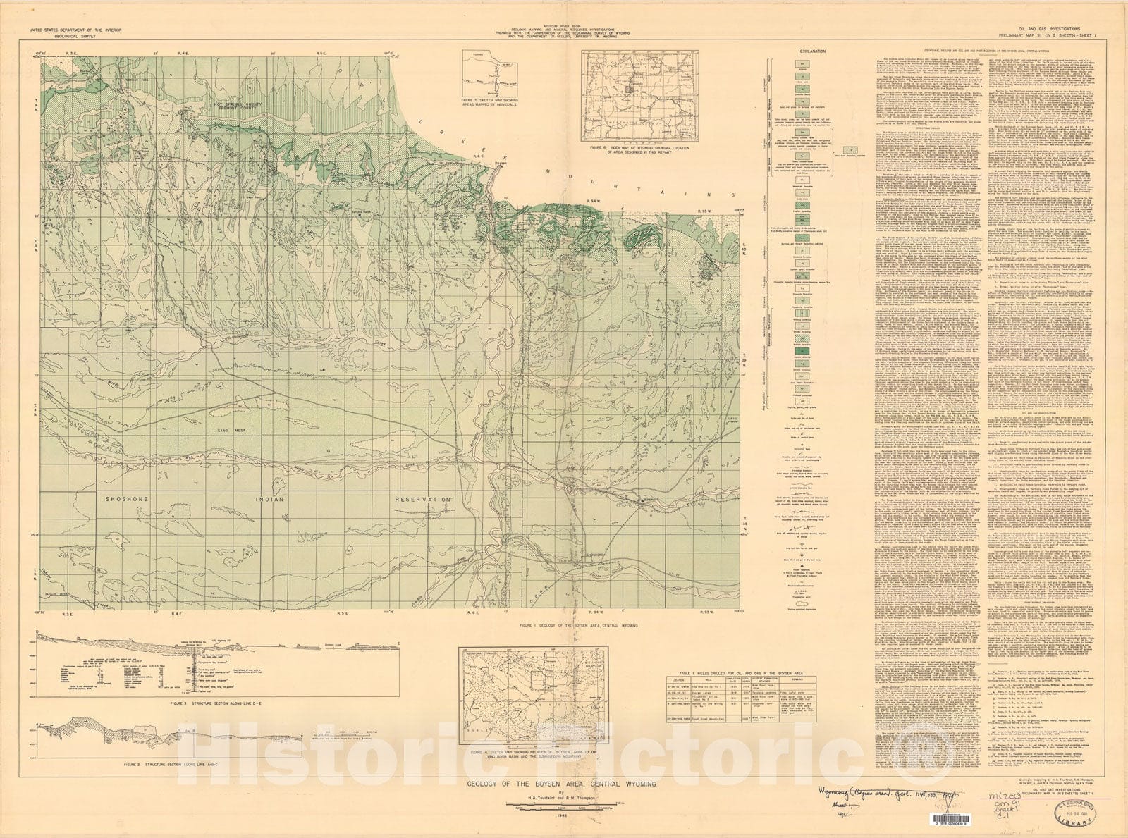 Map : Geology of the Boysen area, central Wyoming, 1948 Cartography Wall Art :