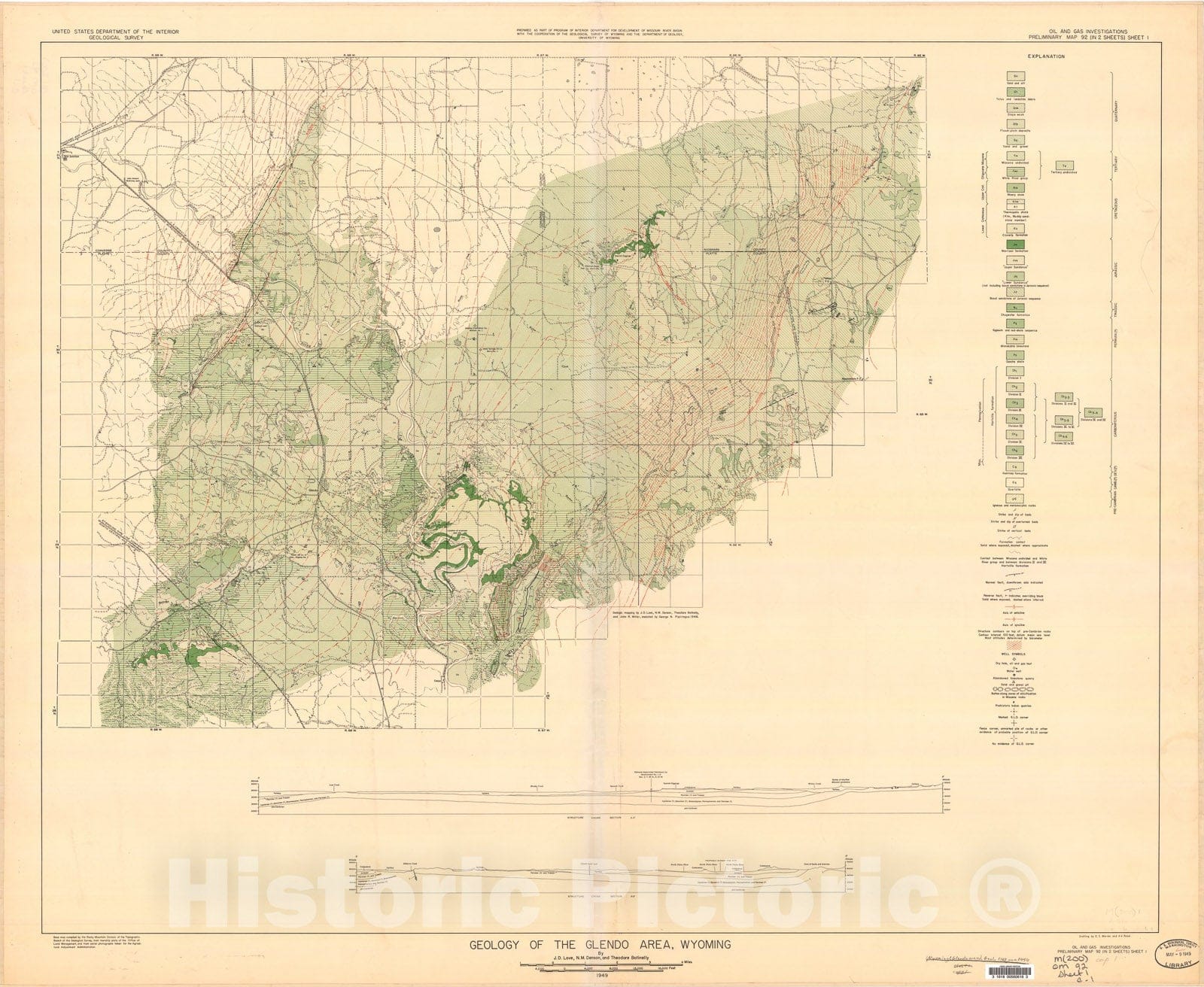 Map : Geology of the Glendo area, Wyoming, 1949 Cartography Wall Art :